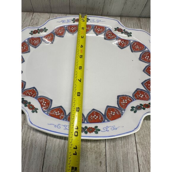 Vtg Stunning Red Stamp Chinese Heavy Porcelain Platter Tray 13" x 10" - Picture 8 of 10